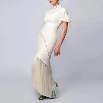 ROSELLA Slonovine Visoko Vratu Prom Obleke z Puff Rokavi morska deklica Tassel Formalnih Priložnostih Obleko Novo Haute Couture Kitajski Stil
