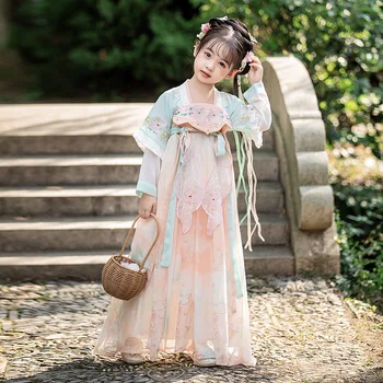 Roza Otroci Hanfu Obleke Dekle, Pravljice Kitajskih Tradicionalnih Slog Han Elegantno Vezene Stopnji Uspešnosti Kostum Krasen