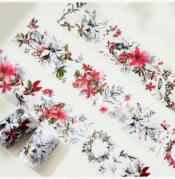 Rože Skrite V Listi Kristalno PET Washi Tape List Kolaž Materila DIY Scrapbooking Kartico Izdelavo Dekorativne Načrt Nalepka