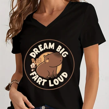 Sanje Velik, Glasen Prdec Capybara Grafični Y2k Majica Priložnostne Smešno Kratkimi Rokavi Tshirt Srčkan Risanka High Street Priložnostne V Vratu Majice