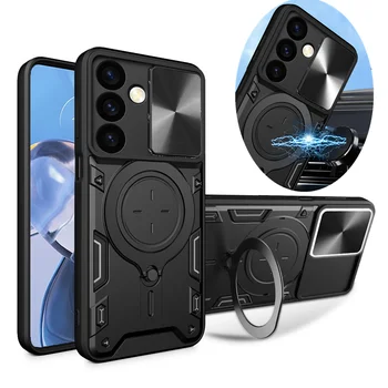 Shockproof Oklep Magnet Kovinski Obroč Primerih Za Samsung Galaxy S24 Plus S24+ S24 Ultra Slide Fotoaparat Varstvo Stojalo Pokrov Ležišča