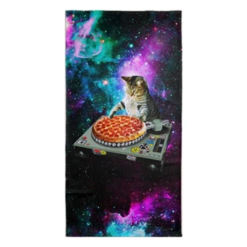 Smešno Prostor DJ Mačka Pizza Mikrovlaken Plaža Brisačo Novost Galaxy Zunanji Prostor Mucek Kopalnica Tuš Brisače Mačke Pet Darilo za Rojstni dan