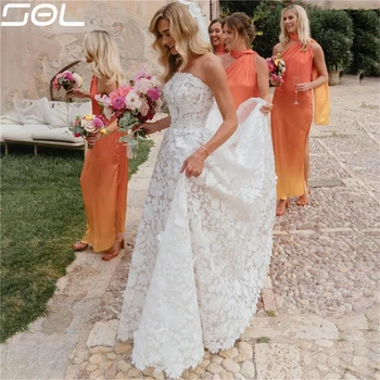 SOL 3D Cvetlični Čipke Appliques Poroka Obleke brez naramnic Elegantno Tla-Dolžina Rokavov Backless Poročne Halje Vestidos De Novia