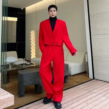 SYUHGFA Elgance Moški Jopiči Moda 2024 Novo Osebnost Oblačila korejski Luksuzne Rdeče Proti-vrat Suknjič Trend Moški Podjetja