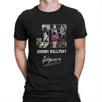 Vintage Podpis Srajca Classique T-Shirt za Moške Crewneck T Srajce Johnny Hallyday Kratek Rokav Tee Shirt Edinstvena Oblačila