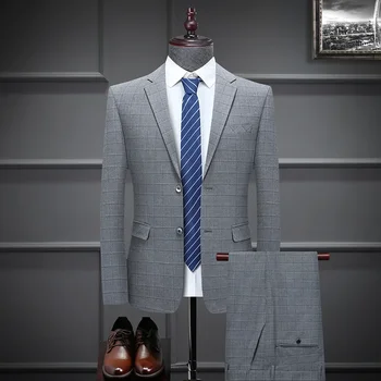 Visoka Kakovost (Blazer + Hlače), za Moške Britanski Stil Poroka Poslovnih Preprosta Modna Priložnostne Elegantni Gentleman bo Ustrezala Dveh Kosov