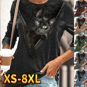 Ženska majica s kratkimi rokavi Tee Grafični Priložnostne Vsakodnevno Cat majica Dolg Rokav Tee Tiskanja Krog Vratu Osnovne Bistvene Grafični Potiskane XS-8XL