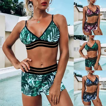 Ženske Barve 2nahrbtnik Tropskih Tiskanja Bikini Kopalke Split Push Up Dva Kosa počitnice Brazilske Ženske kopalke Havajih